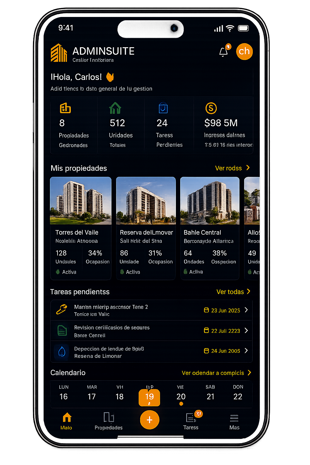AdminSuite dashboard en celular